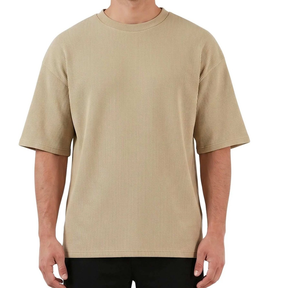 NWT HUGO Waffle Knit T-Shirt Men's XL Beige Cotton Blend